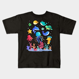 Turtle Underwater Jellyfish Aquarium animals Tropical fish Kids T-Shirt